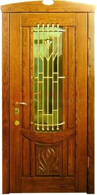 Наружная железная дверь со стеклом цветным и ковкой ДСК-62 в Всеволожске