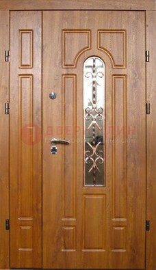 Стальная дверь со стеклом и цветной ковкой ДСК-78 для панельного дома в Всеволожске