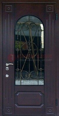 Стальная дверь со стеклом и ковкой ДСК-80 в загородный дом в Всеволожске