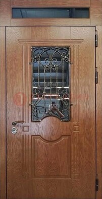 Металлическая входная дверь со стеклом и ковкой для дома ДСК-96 в Всеволожске