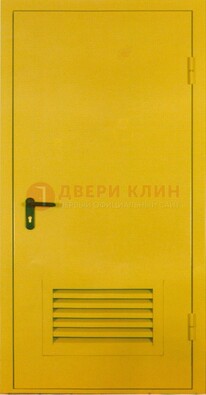 Желтая металлическая техническая дверь с вентиляционной решеткой ДТ-15 в Всеволожске