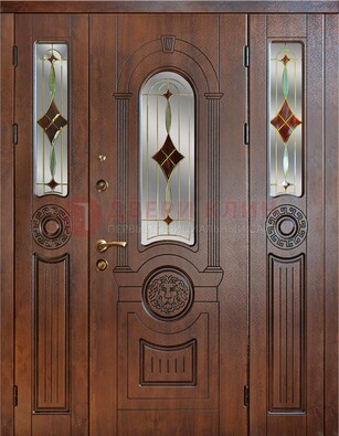 Парадная полуторная дверь с виноритом и витражом ДВТ-172 в Всеволожске