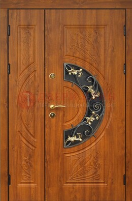 Входная дверь цвета золотой дуб с виноритом и ковкой ДВТ-176 в Всеволожске
