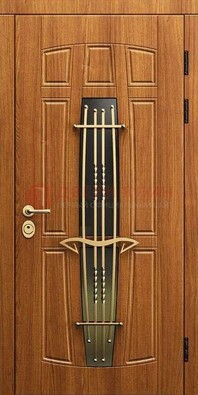 Входная коричневая дверь с терморазрывом и фрезерованной МДФ ДВТ-75 в Всеволожске