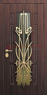 Железная темная дверь с виноритом и МДФ со стеклом ДВТ-86 в Всеволожске