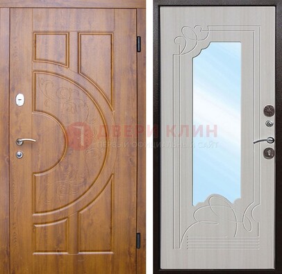 Коричневая металлическая дверь c МДФ с узором и зеркалом ДЗ-105 в Всеволожске