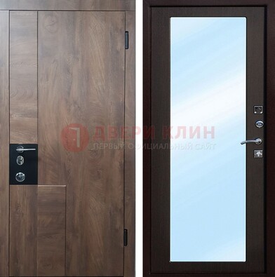 Металлическая дверь Темный орех c МДФ с зеркалом ДЗ-106 в Всеволожске