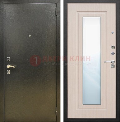 Входная темная дверь c порошковым покрытием и МДФ Белый дуб и зеркалом ДЗ-112 в Видном