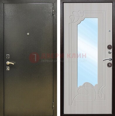 Входная темно-серая дверь c порошковым покрытием и МДФ с резьбой и зеркалом ДЗ-113 в Всеволожске