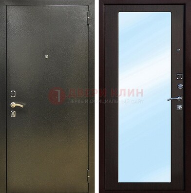 Входная темно-серая дверь c порошковым покрытием и МДФ с зеркалом ДЗ-114 в Туле