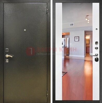 Входная темно-серая дверь c порошковым покрытием и Белой МДФ с зеркалом ДЗ-115 в Всеволожске