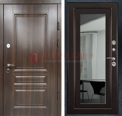Железная коричневая дверь с МДФ Венге c зеркалом ДЗ-124 в Всеволожске