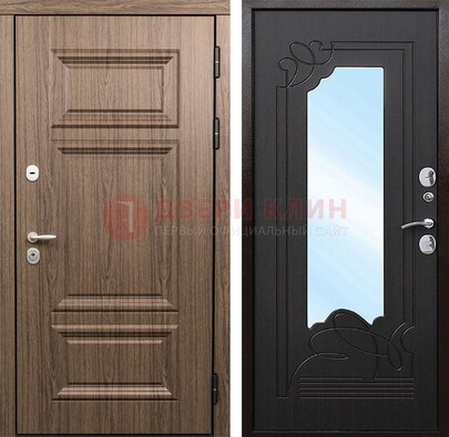 Входная коричневая дверь с зеркалом МДФ Венге ДЗ-127 в Всеволожске