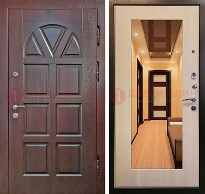 Темная железная дверь с МДФ и зеркалом в квартиру ДЗ-135 в Всеволожске