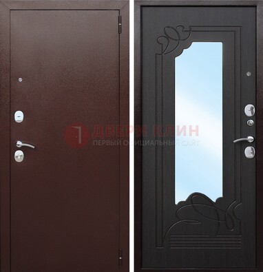 Коричневая стальная дверь с зеркалом ДЗ-18 в Всеволожске
