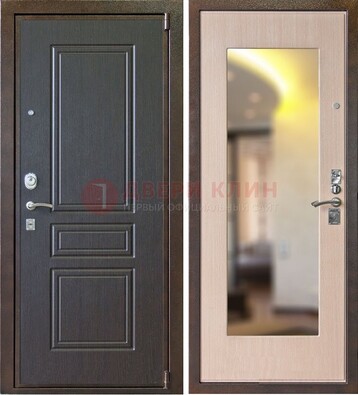 Коричневая стальная дверь с зеркалом МДФ внутри ДЗ-27 в Всеволожске