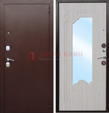 Коричневая металлическая дверь с зеркалом МДФ внутри ДЗ-33 в Всеволожске