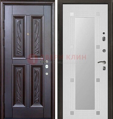 Коричневая стальная дверь с зеркалом МДФ внутри ДЗ-44 в Севастополе