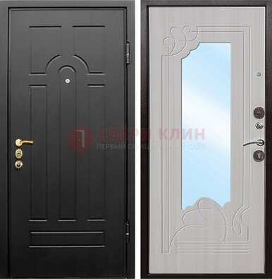 Темная входная дверь с МДФ Беленый дуб и зеркалом ДЗ-58 в Всеволожске