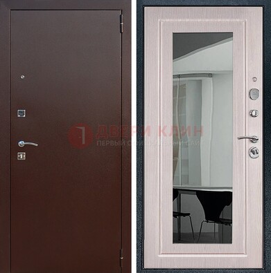 Входная дверь с порошковым напылением Медный антик/Белый дуб с зеркалом ДЗ-63 в Всеволожске