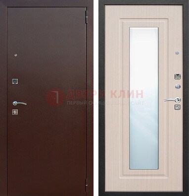 Входная дверь с порошковым покрытием филенчатой МДФ и зеркалом ДЗ-65 в Голицино
