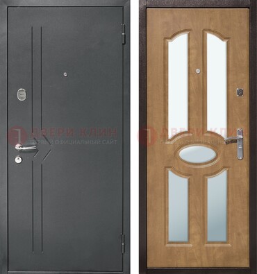 Железная серая дверь с порошковым напылением и МДФ с зеркалом ДЗ-90 в Всеволожске