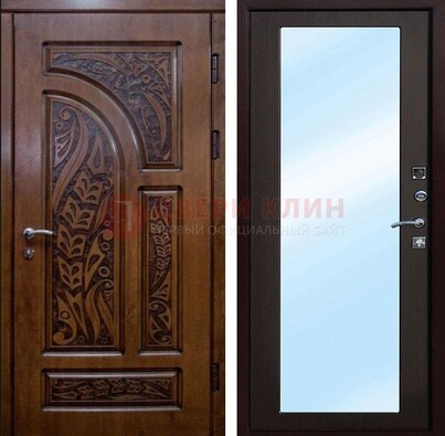 Коричневая входная дверь c узором и виноритом МДФ с зеркалом ДЗ-98 в Всеволожске
