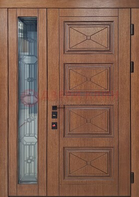 Современная полуторная стальная дверь Винорит со стеклом и ковкой ПЛ-27 в Всеволожске
